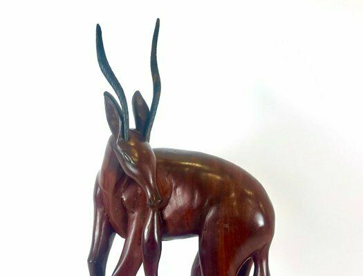 photo for sale Large Vintage Mahogany Carved Antelope Or Gazelle Floor Sculpture, 20th Century