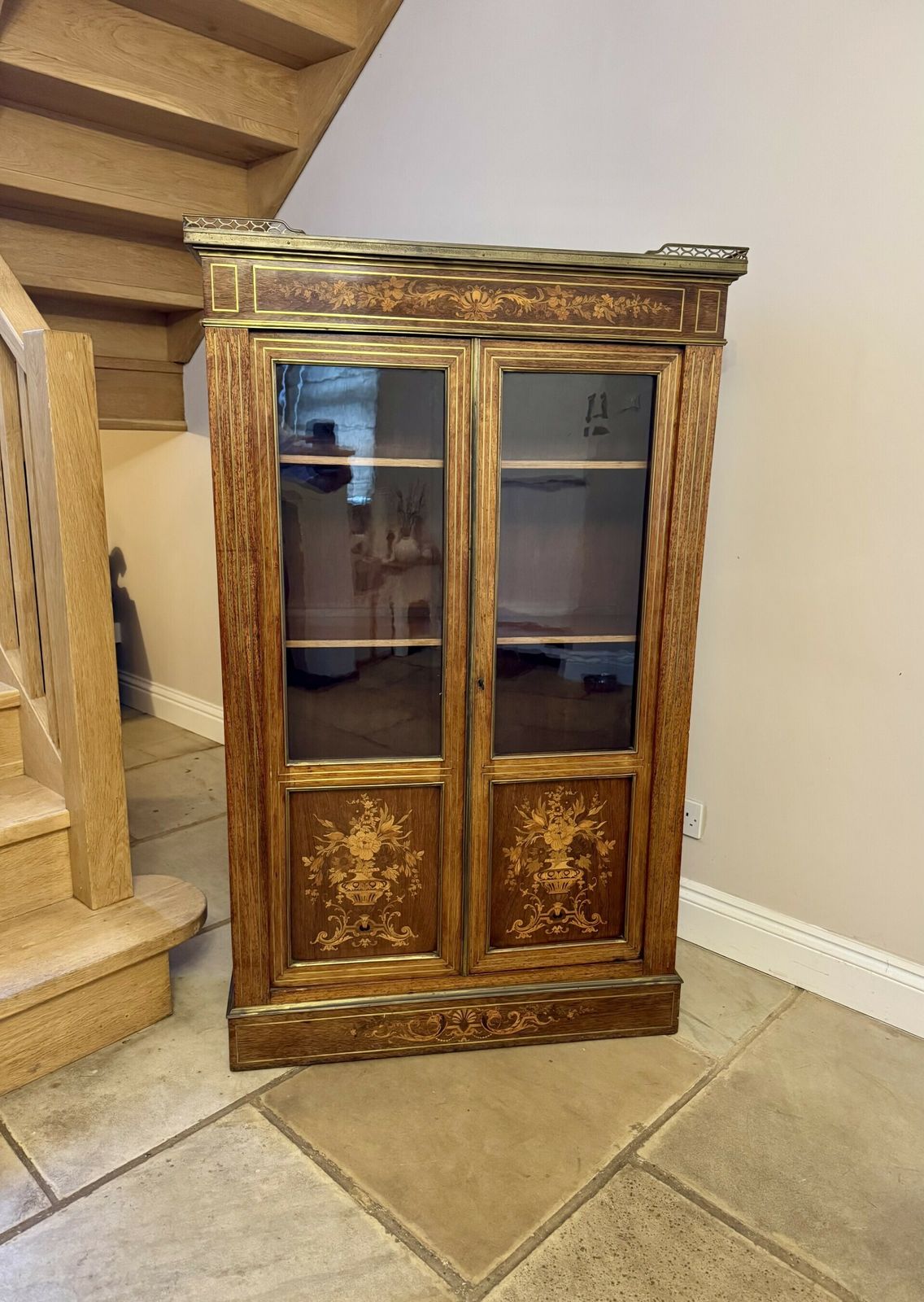 Superb Quality Antique Marquetry Inlaid Display Cabinet photo vinterior