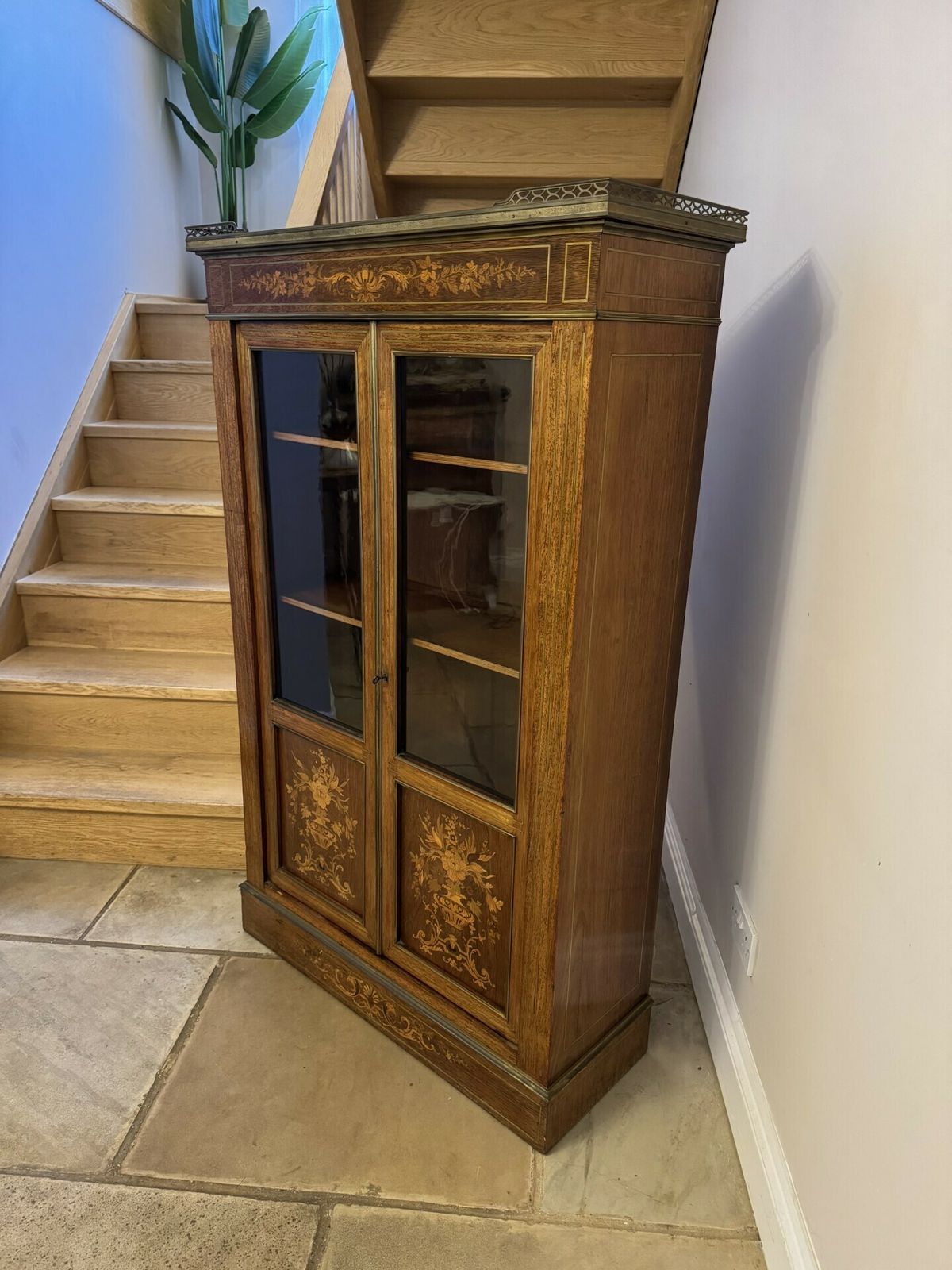 Superb Quality Antique Marquetry Inlaid Display Cabinet photo vintage
