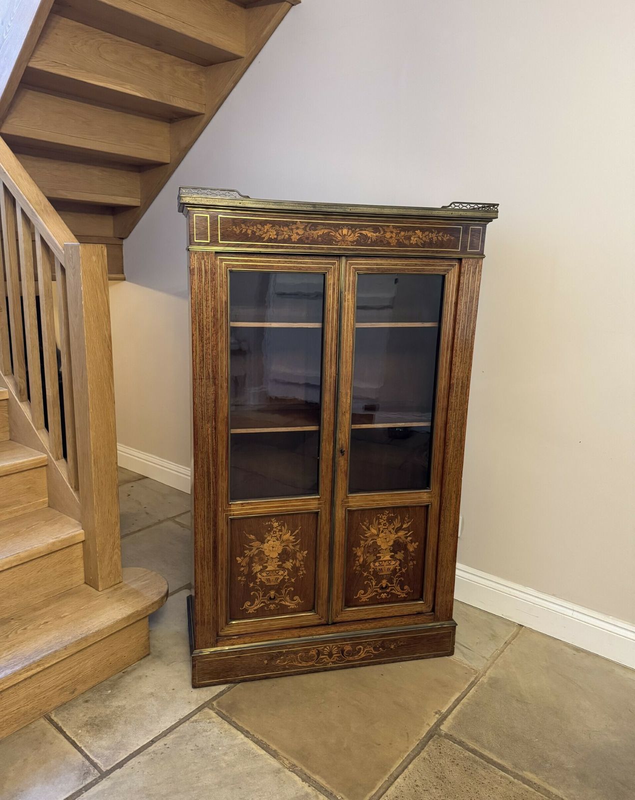 photo furniture Superb Quality Antique Marquetry Inlaid Display Cabinet