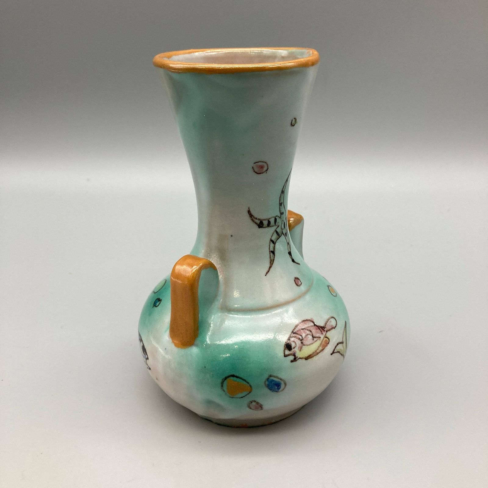 Matteo Di Lieto Italian Studio Pottery Vase 1950s Hand Painted Fish And Sea Life Mid Century Design photo vinterior