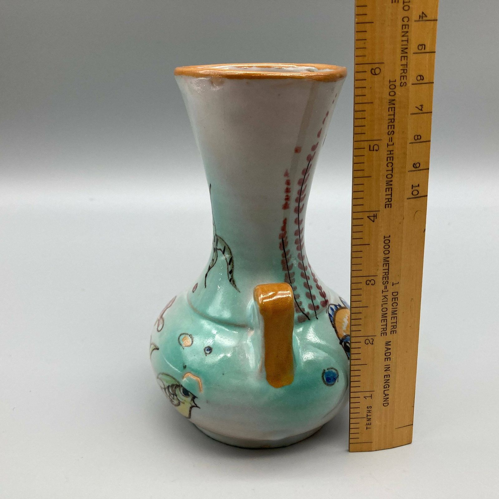 Matteo Di Lieto Italian Studio Pottery Vase 1950s Hand Painted Fish And Sea Life Mid Century Design photo vintage