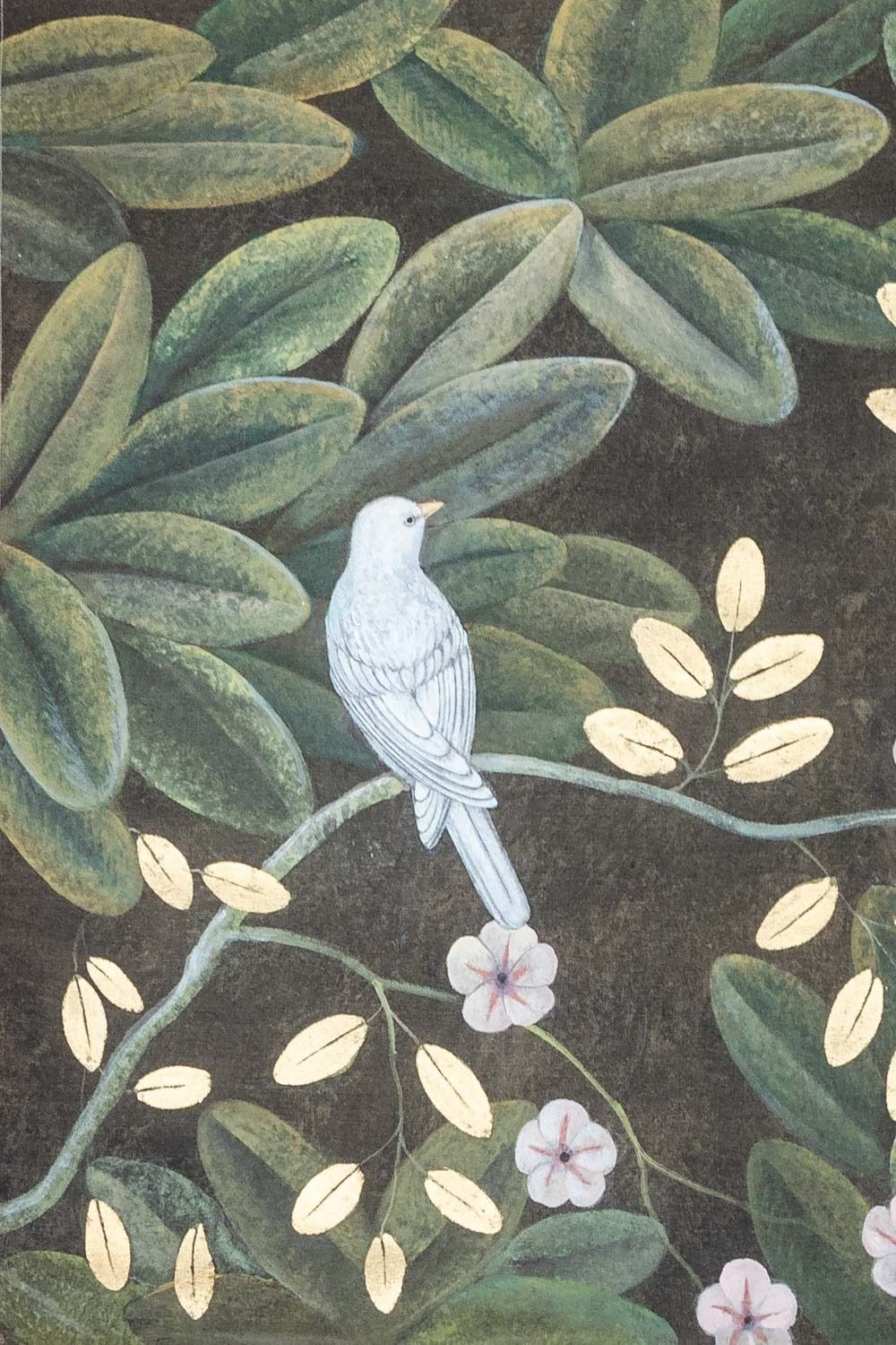 Painted Canvas Representing Flowers And Birds. Contemporary Work. photo furniture