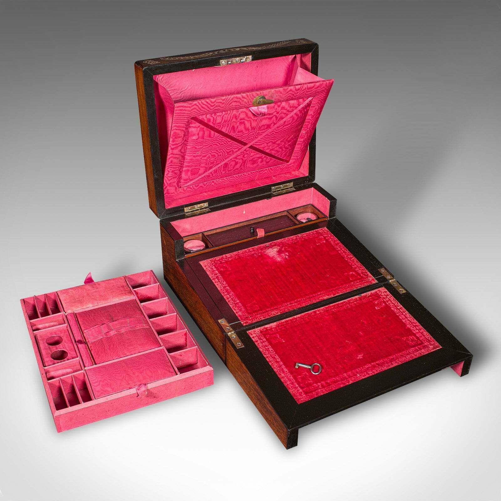 Antique Ladies Travelling Box, English, Sewing Case, Writing Slope, Victorian photo for sale