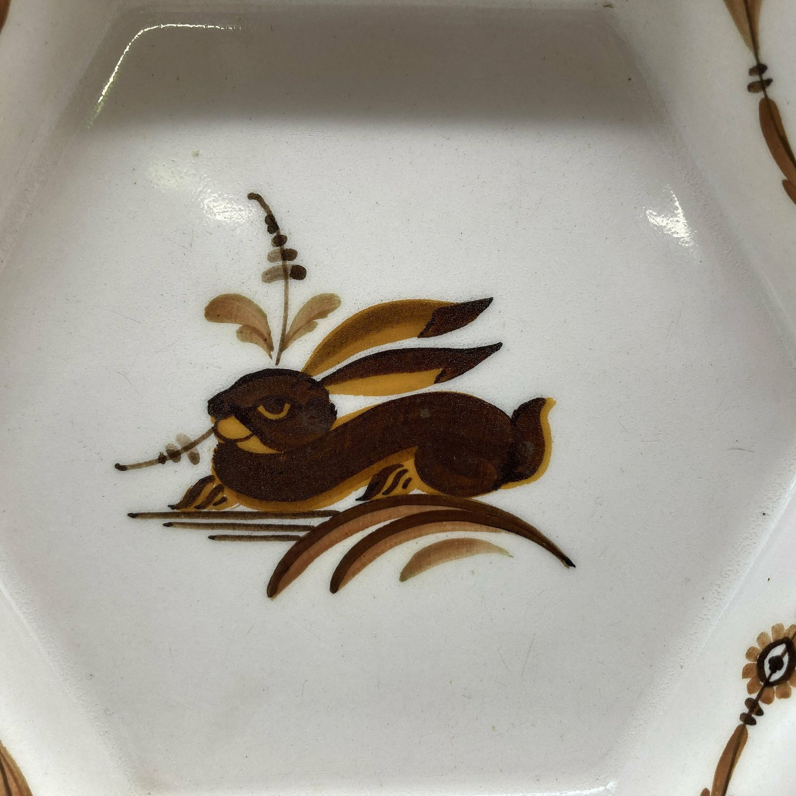 Royal Copenhagen Alumina Porcelain Hexagonal Hand Painted Dish Antique Beehive Mark With Hare Rabbit Design Made In Denmark photo furniture