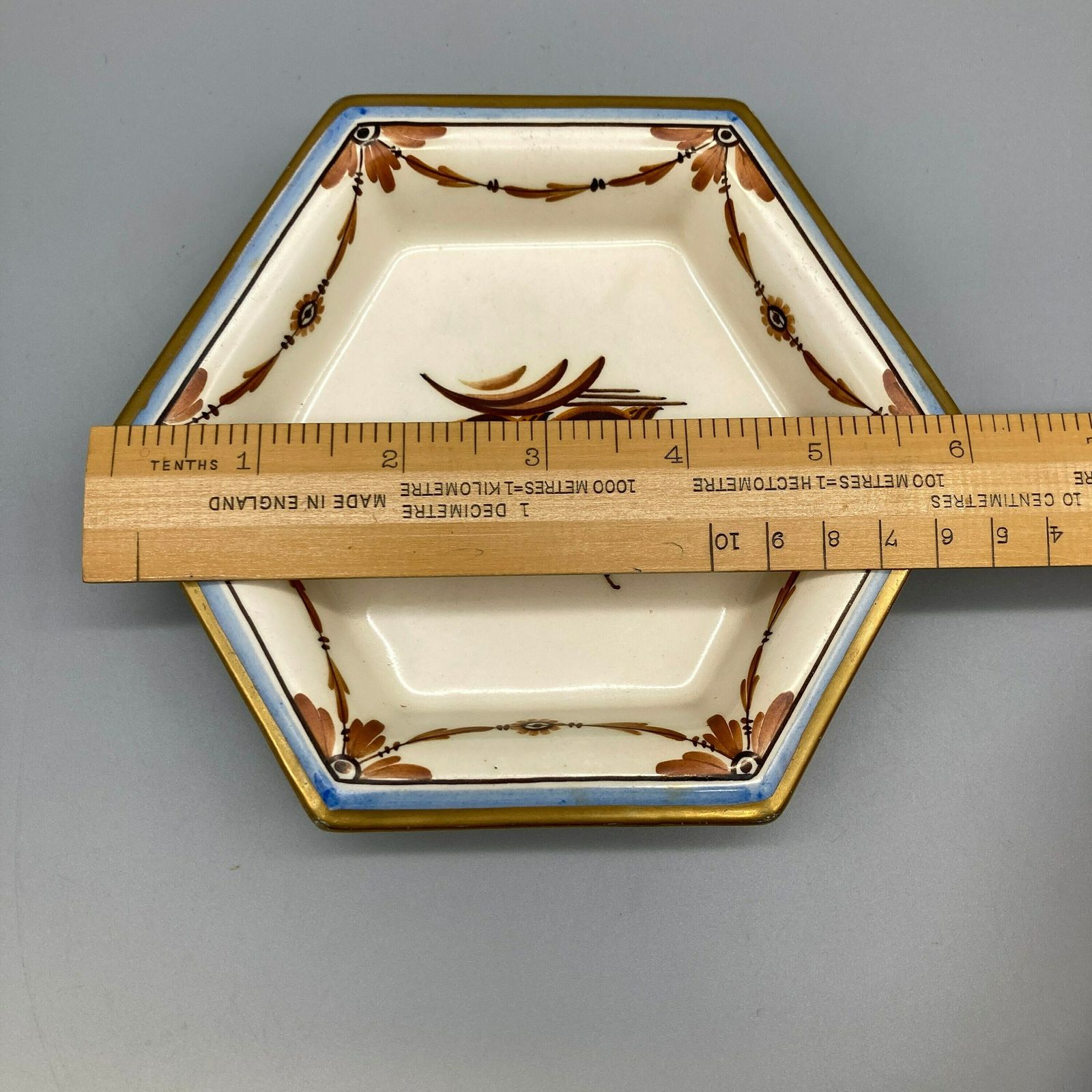 Royal Copenhagen Alumina Porcelain Hexagonal Hand Painted Dish Antique Beehive Mark With Hare Rabbit Design Made In Denmark photo vintage