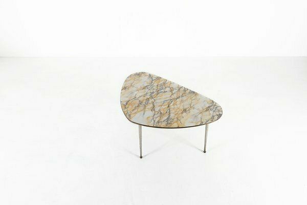 photo for sale Mid Century Modern Tripod Coffee Table With Marble Print Top, 1960s