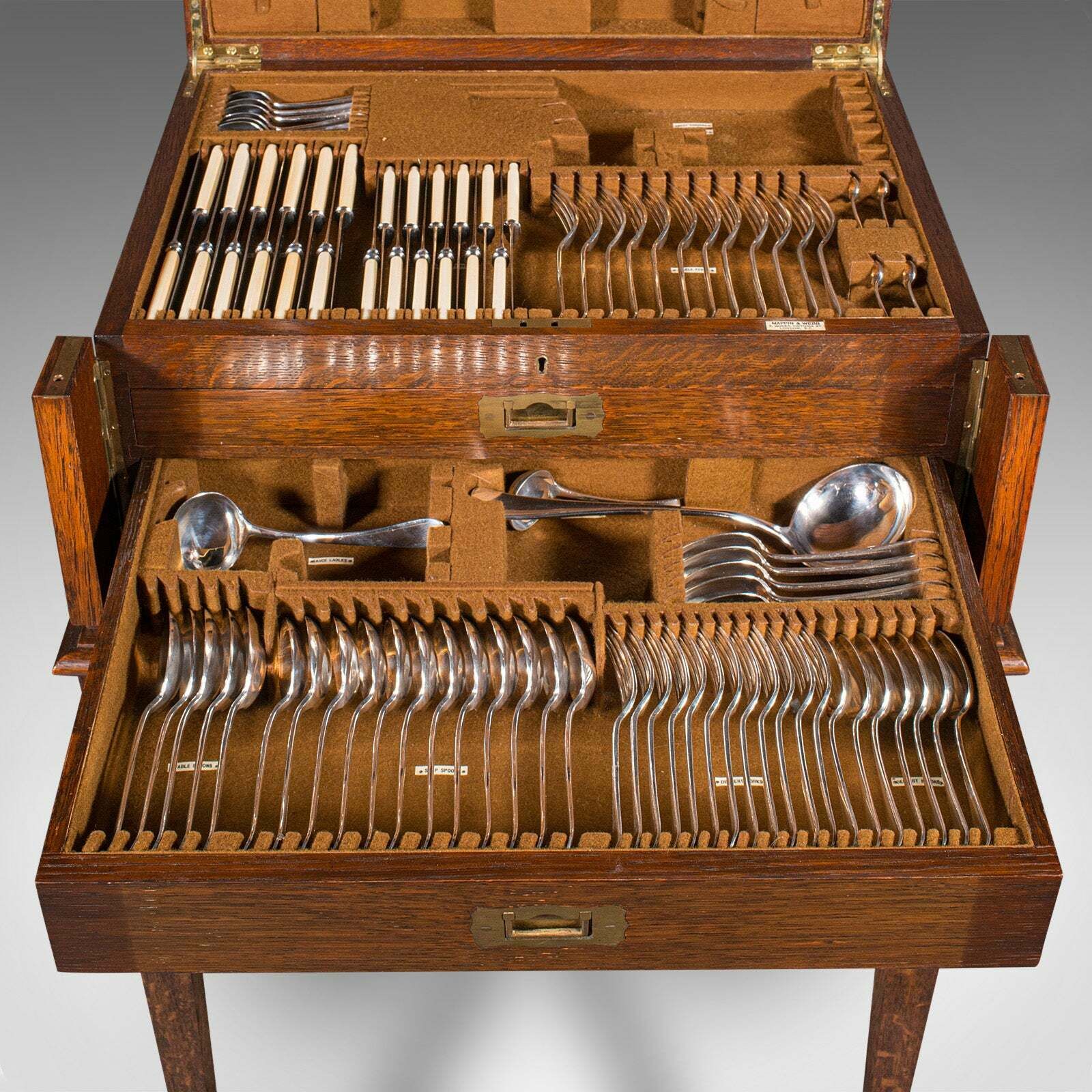 photo for sale Antique 154pc Canteen On Stand, English, Oak, Mappin & Webb, Cutlery, Edwardian