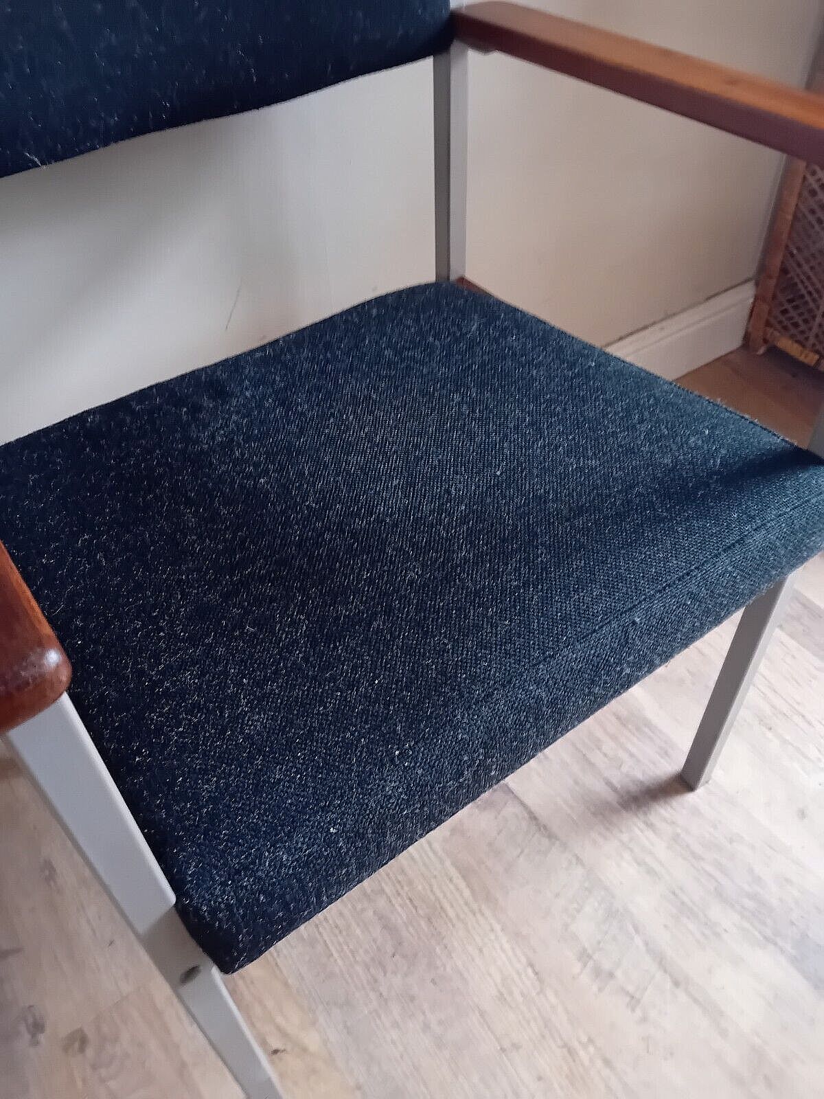 1980s Industrial Metal & Teak Upholstered Home Office/Bedroom / General Armchair photo vintage