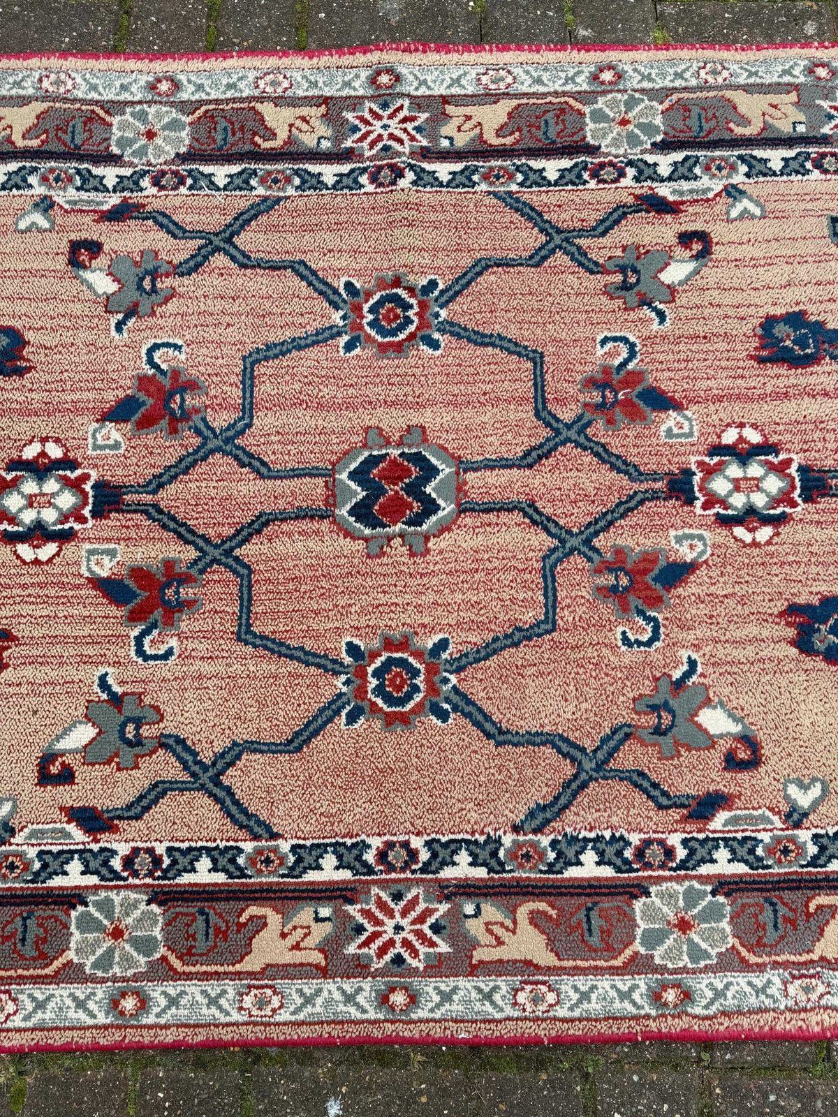 Attractive Medium Sized Vintage Rug With Pink, Red, Blue Pattern (183cm X 100cm) photo 105.0