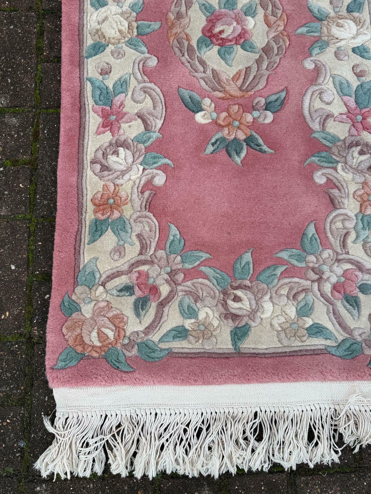 Pink Chinese Woollen Rug In Vgc (145cm X 60cm) photo furniture