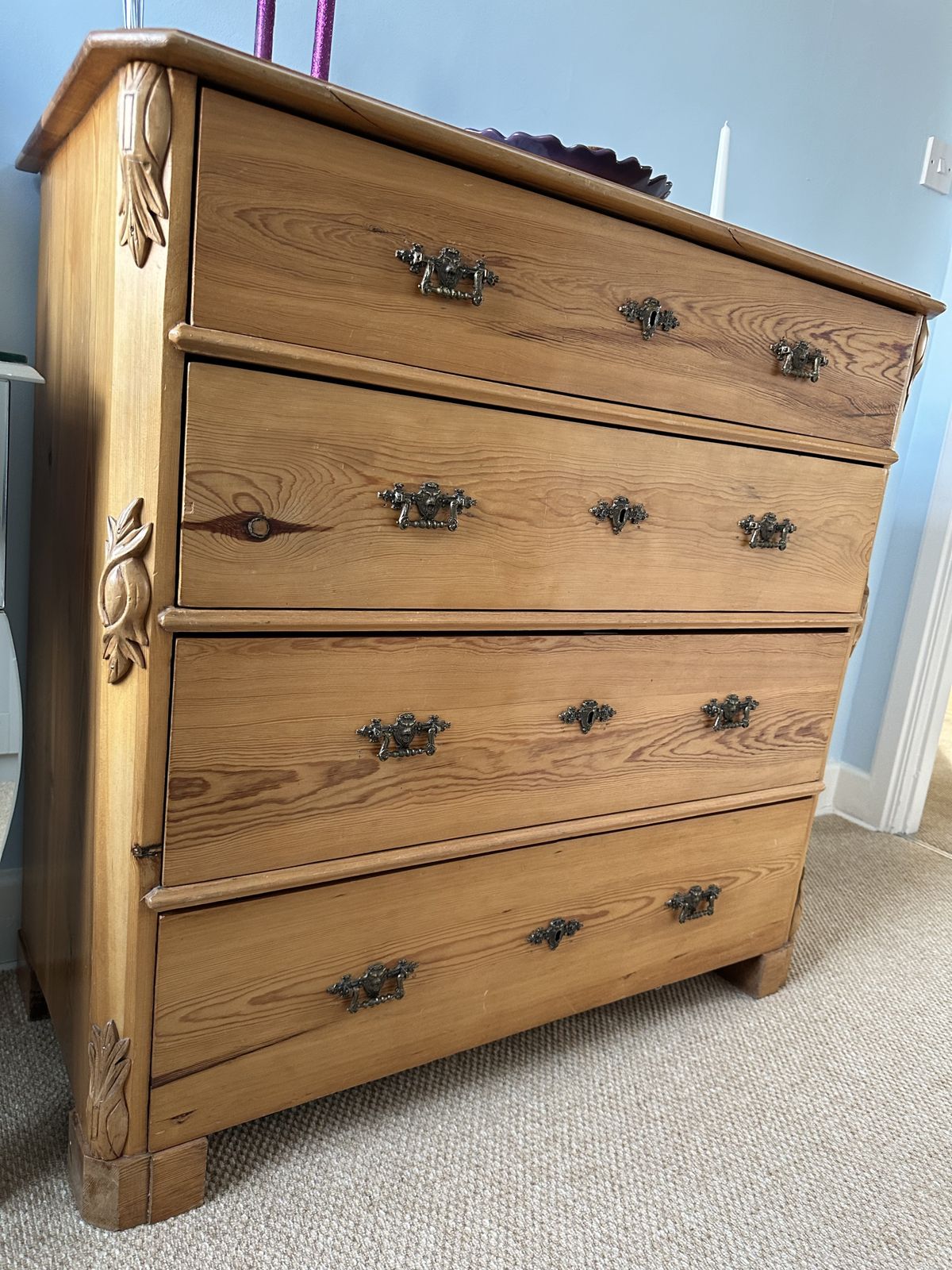 Vintage Swedish Pine Chest Of Drawers Circa 1885   1915