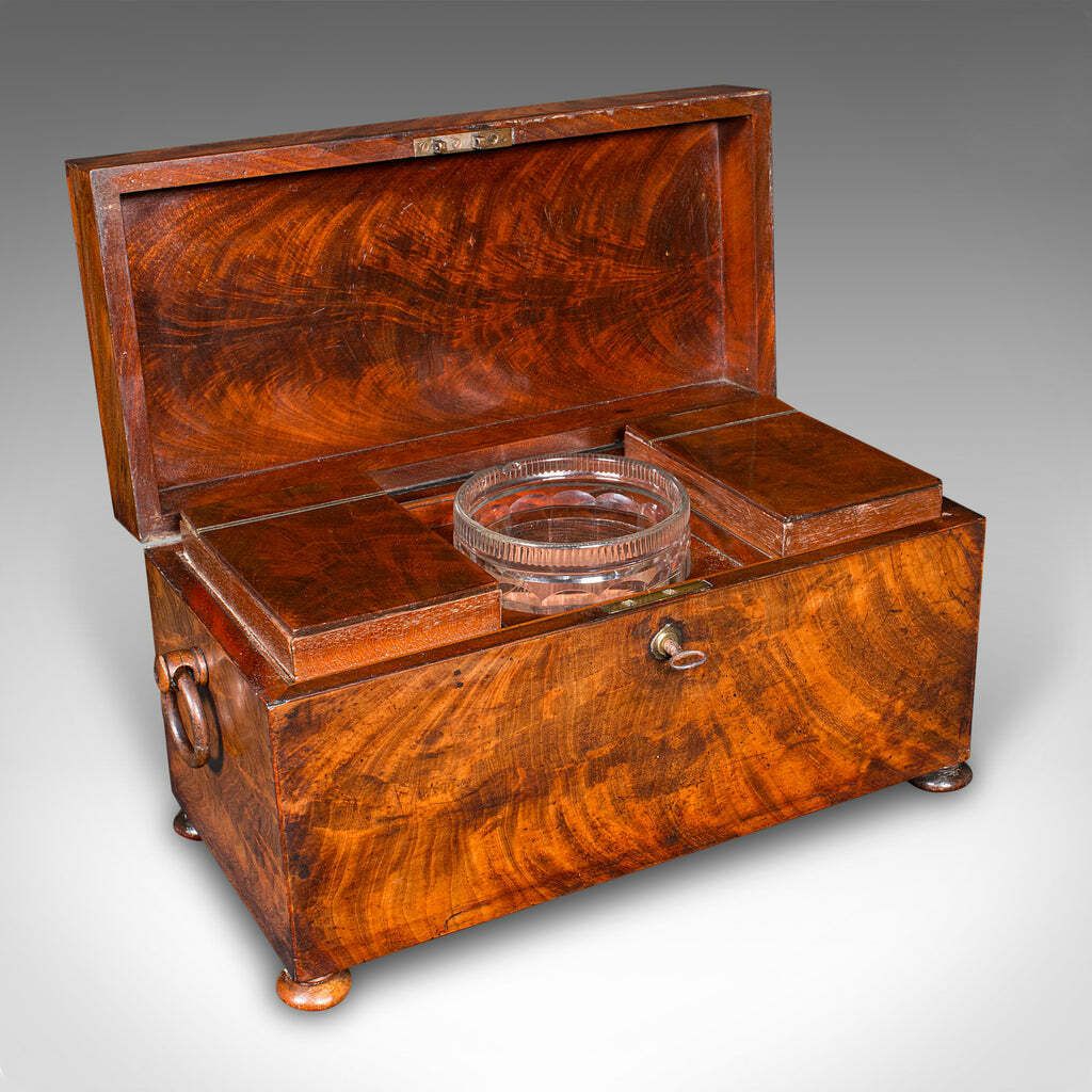 Antique Tea Caddy, English, Loose Leaf Canister, Mixing Glass, Regency, C.1820 photo furniture