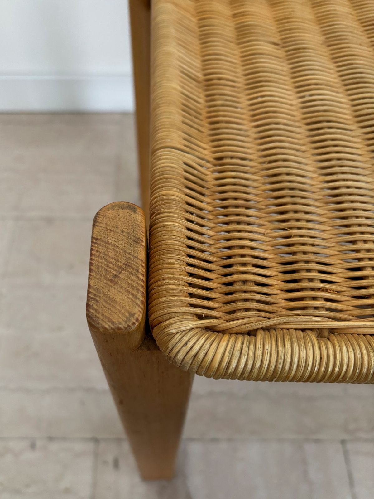 photo vintage Luciano Bertoncini For Bellato Italian Wood And Wicker Dining Chairs 1970s