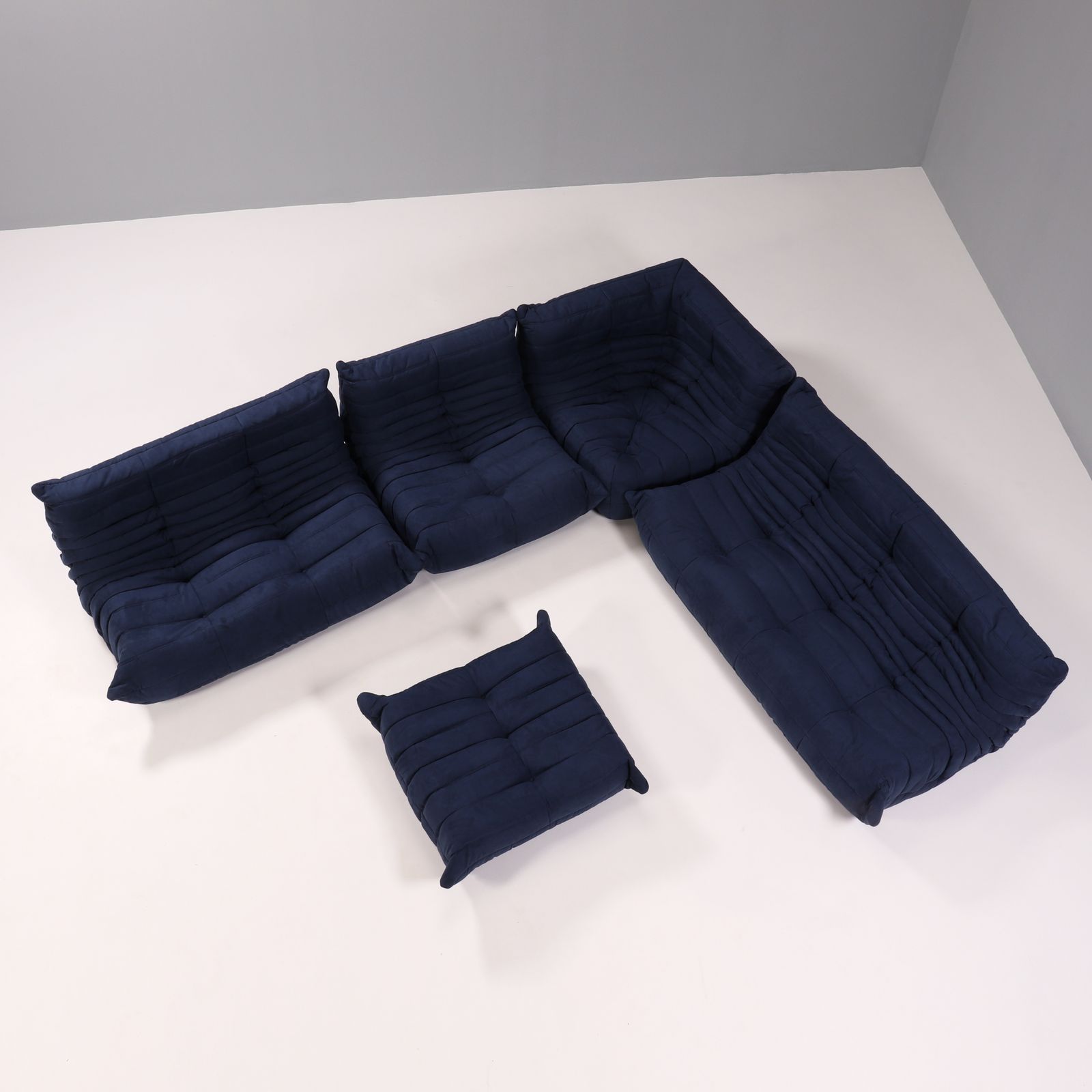 photo furniture Ligne Roset By Michel Ducaroy Togo Blue Modular Sofa And Footstool, Set Of Five