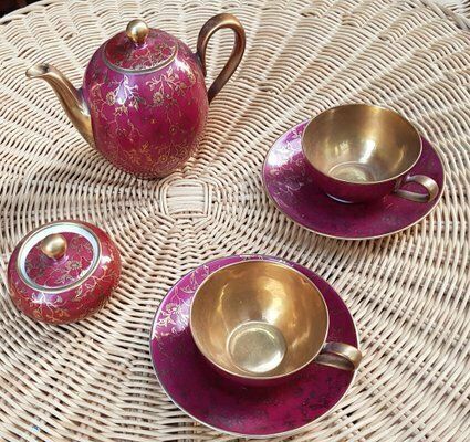 Gilded Porcelain Service Tete à Tete In Pink And Gold, Set Of 5 photo furniture