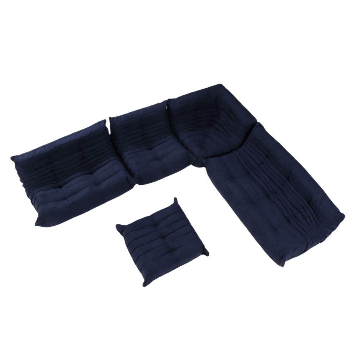 Ligne Roset By Michel Ducaroy Togo Blue Modular Sofa And Footstool, Set Of Five