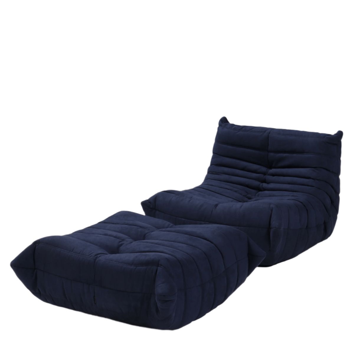 Ligne Roset By Michel Ducaroy Togo Blue Armchair And Footstool, Set Of Two