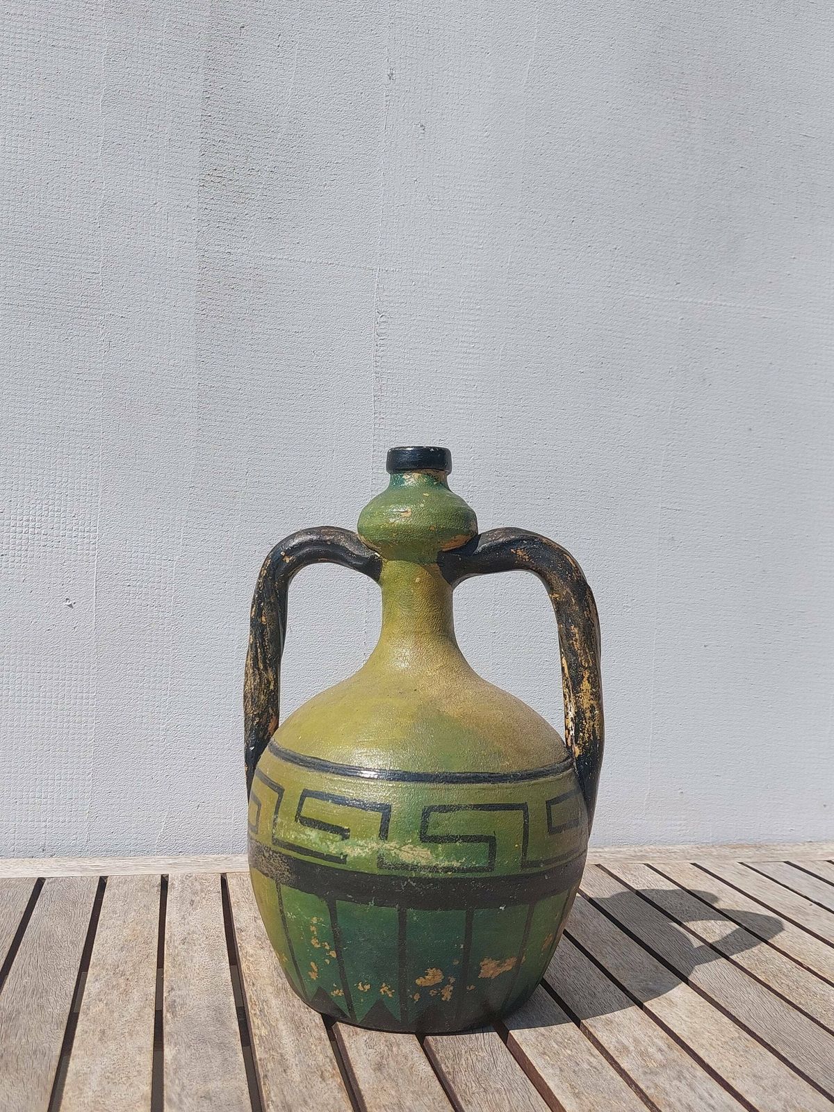 Vintage Ceramic Glazed Vase / Large Glazed Vase With Handles / Unique Retro Vase / Mcm Ceramic Vase /Vintage Pottery / Mcm Pottery /70's photo vinterior
