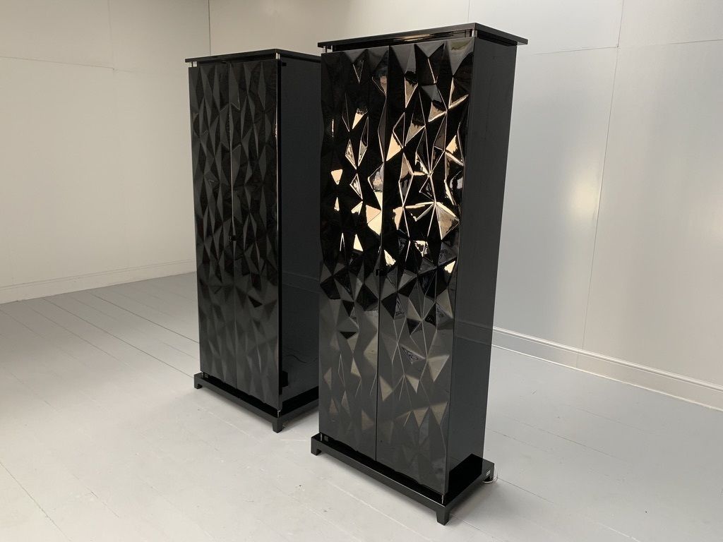 Pair Of Fendi Casa Drinks Bar Cabinets – In Gloss Black & Chrome photo furniture