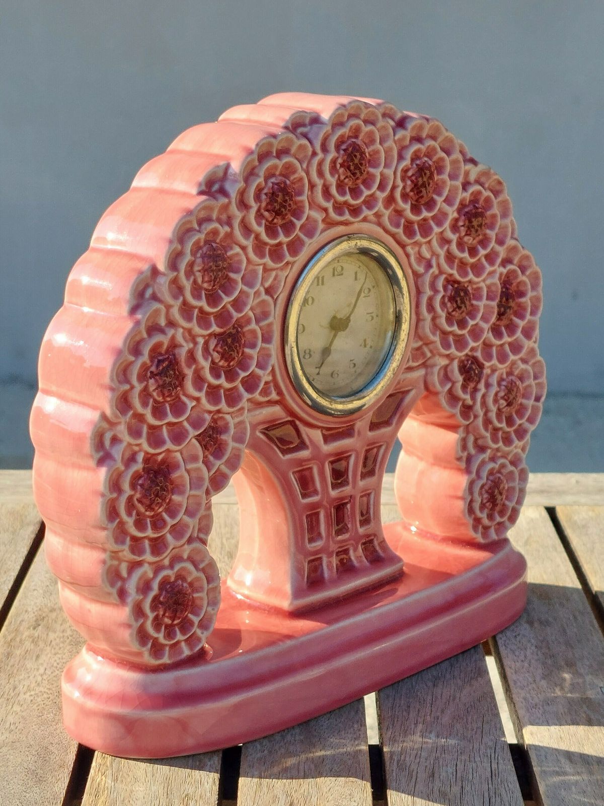 French Art Nouveau / Majolica Floral Dresser Mantel Clock / Esdeve Sarreguemines Mantel Clock / Art Nouveau / France / 1890 1919 photo Home Decor