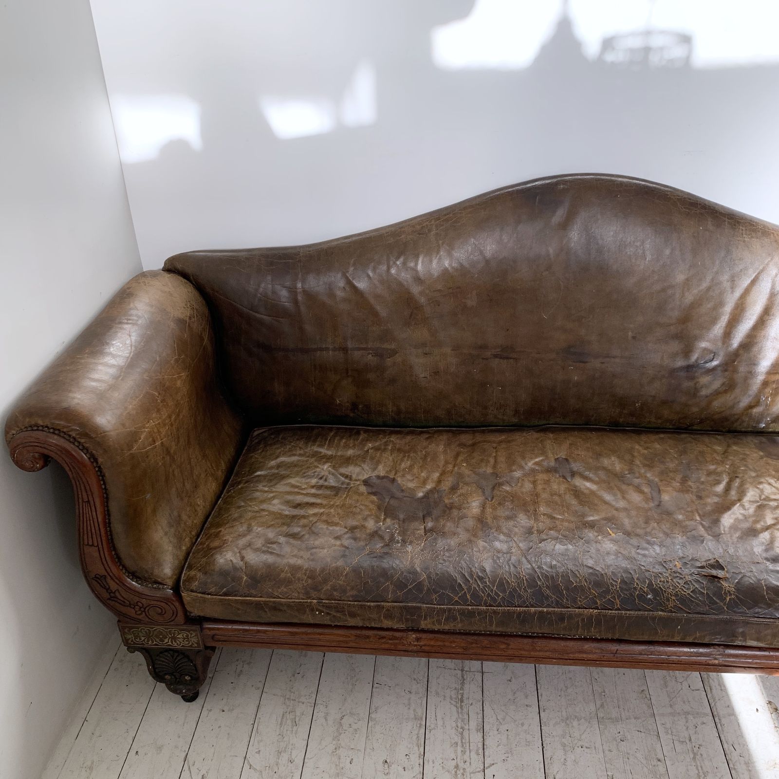 Early 19th Century Regency Brass Inlaid Rosewood Leather Couch photo for sale