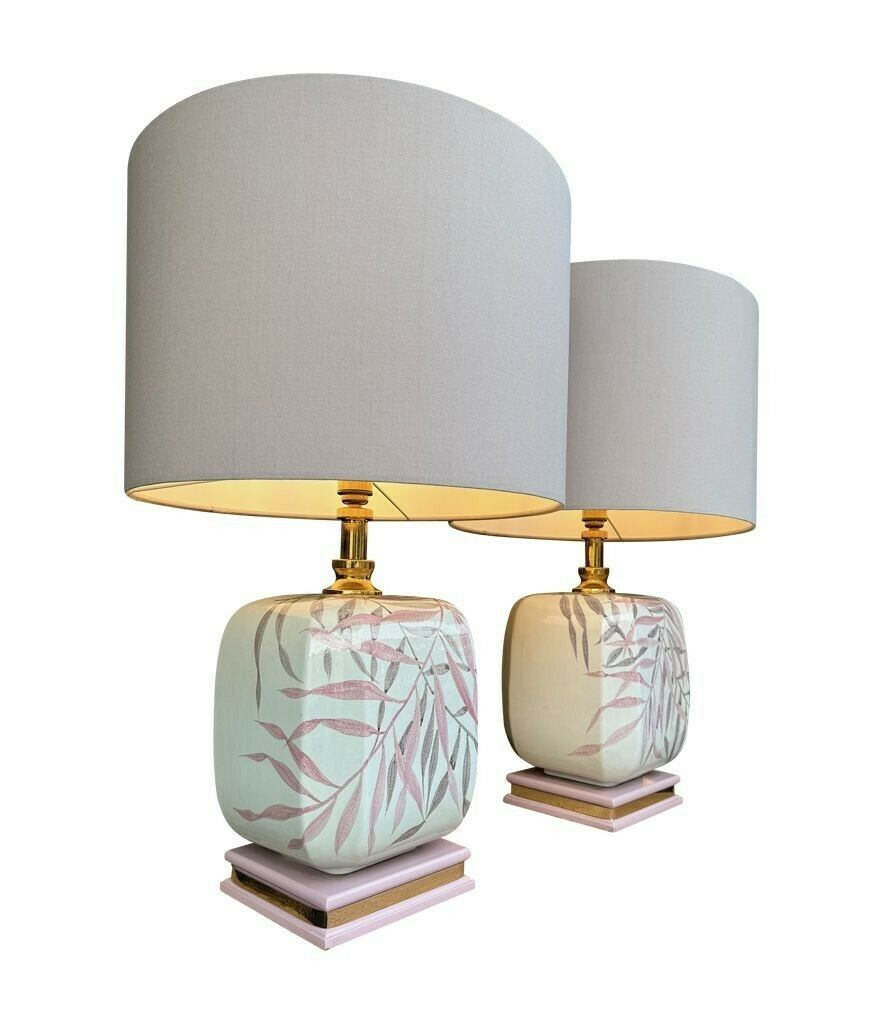 A Pair Of Large 1970s Ceramic Hand Painted Lamps By Ugo Zaccanini For Maison Lancel
