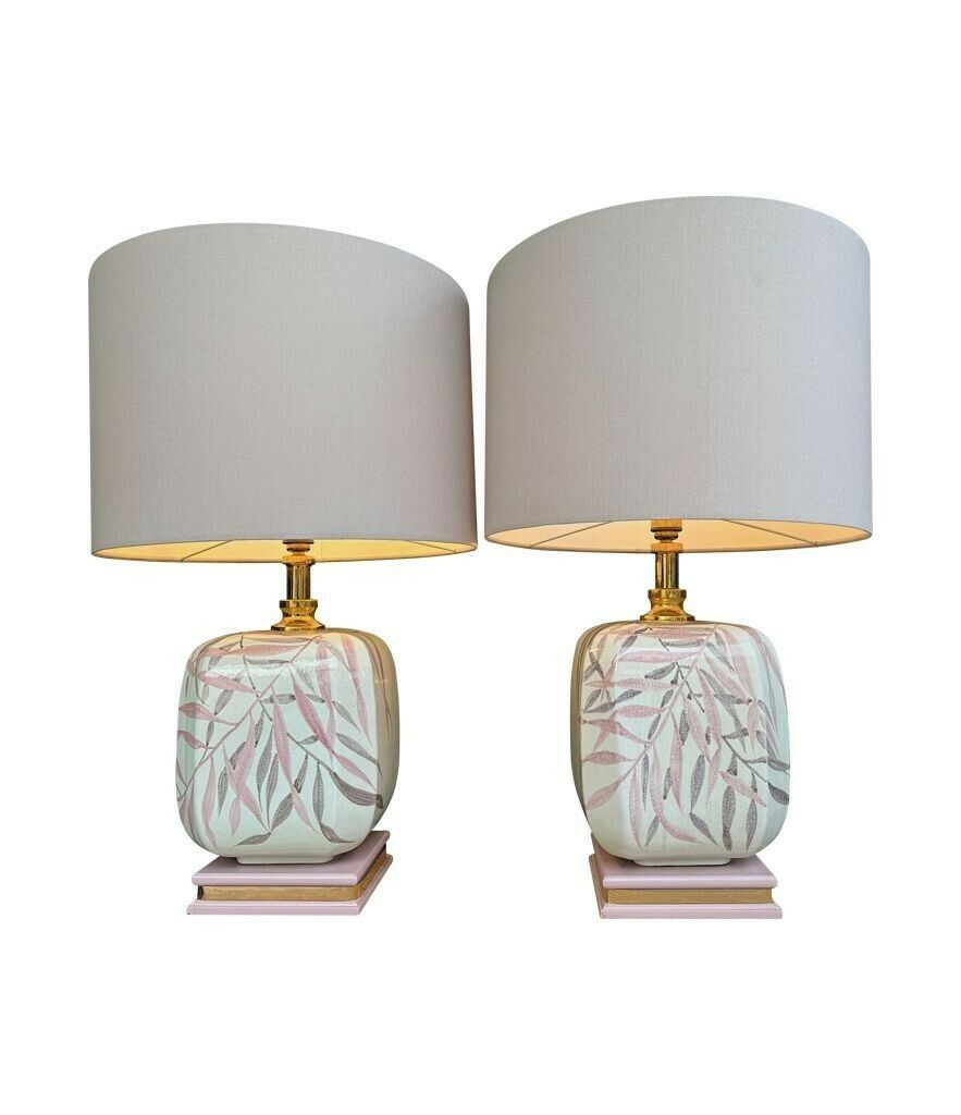 A Pair Of Large 1970s Ceramic Hand Painted Lamps By Ugo Zaccanini For Maison Lancel photo vintage