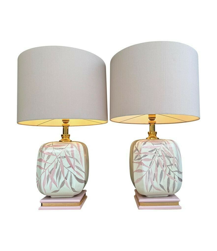photo for sale A Pair Of Large 1970s Ceramic Hand Painted Lamps By Ugo Zaccanini For Maison Lancel