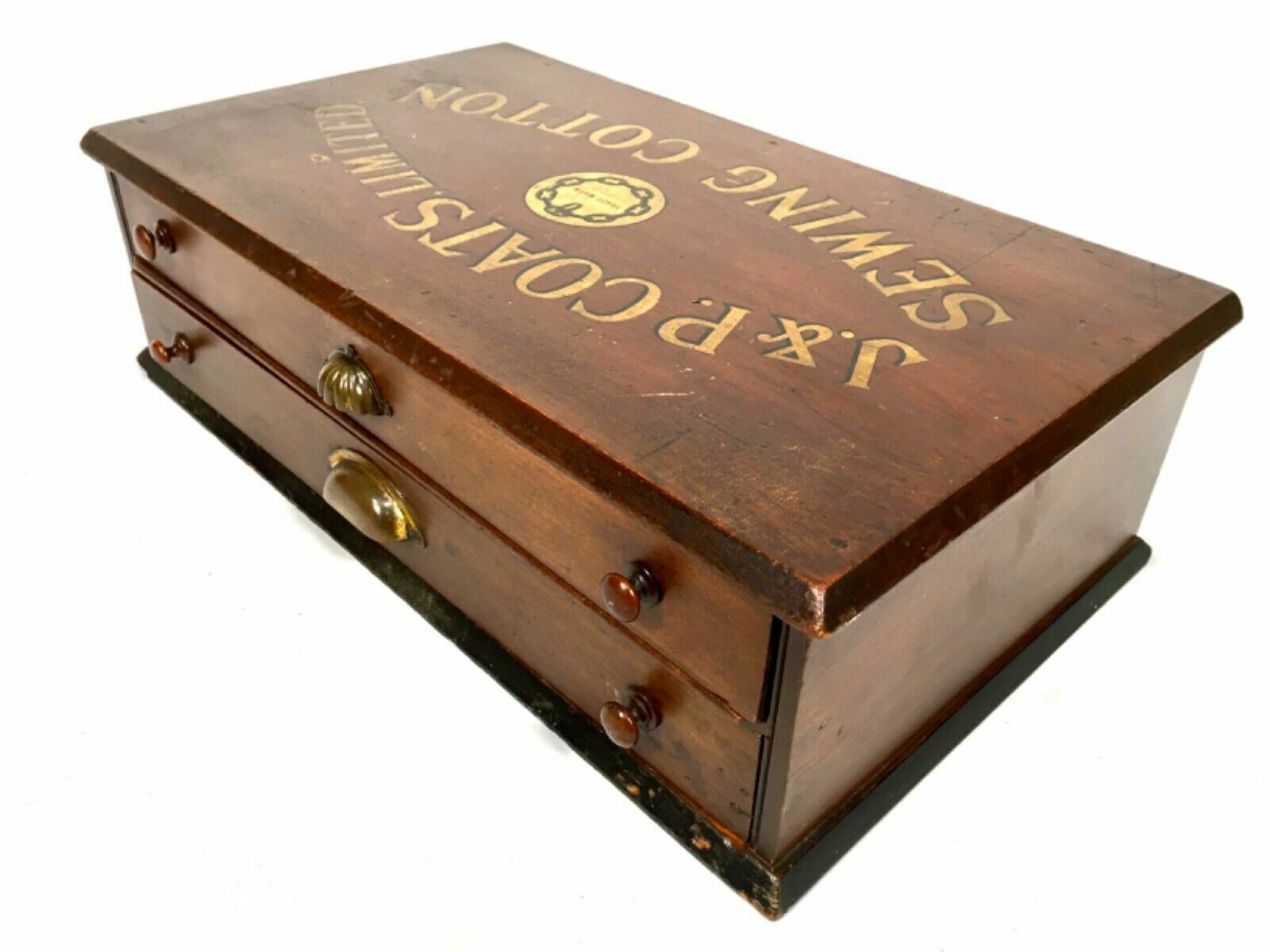 Antique Wooden Shop Display Sewing Cabinet For J & P Coats Spool Haberdashery photo for sale