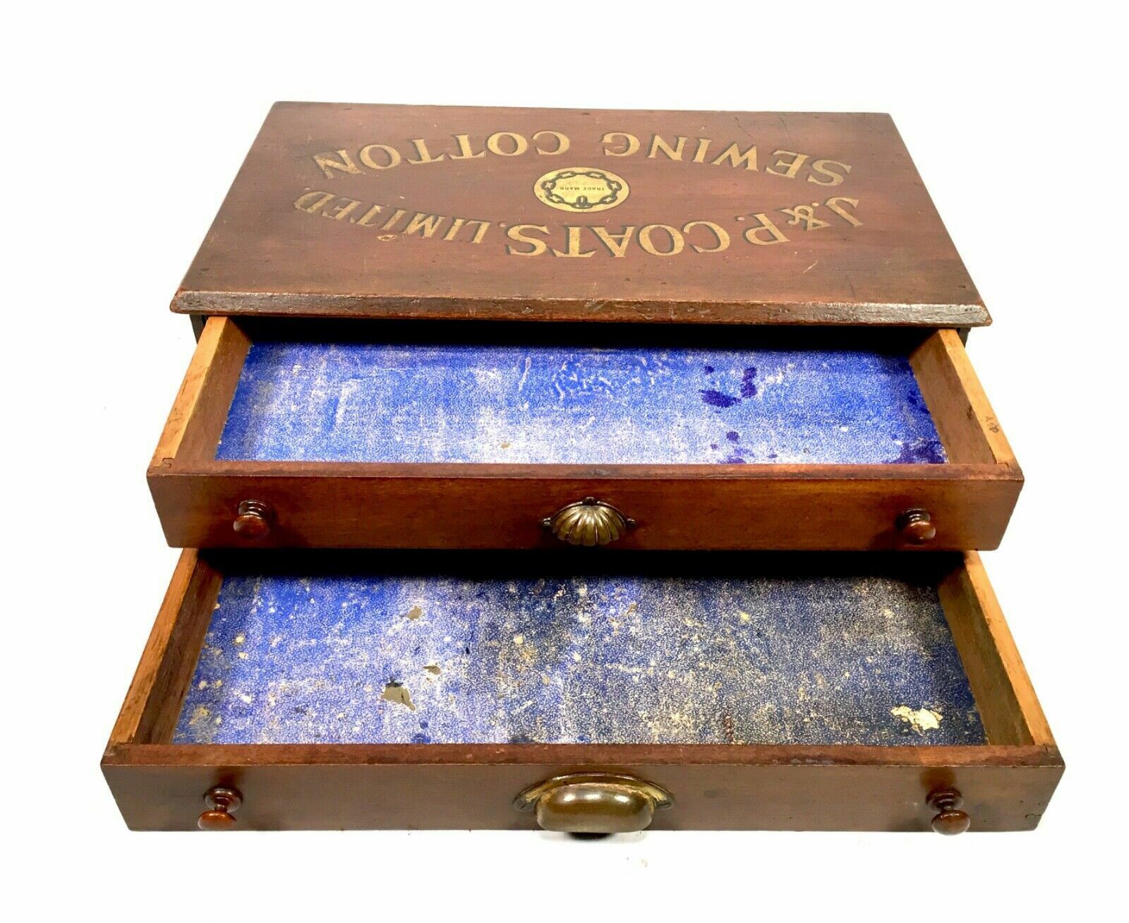 Antique Wooden Shop Display Sewing Cabinet For J & P Coats Spool Haberdashery photo vinterior