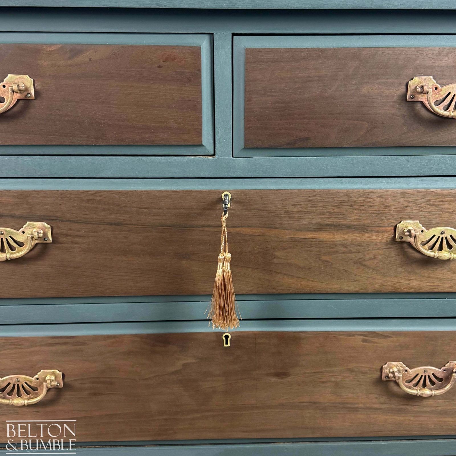 Four Drawer Mahogany & Walnut Chest Of Drawers In Green photo buy