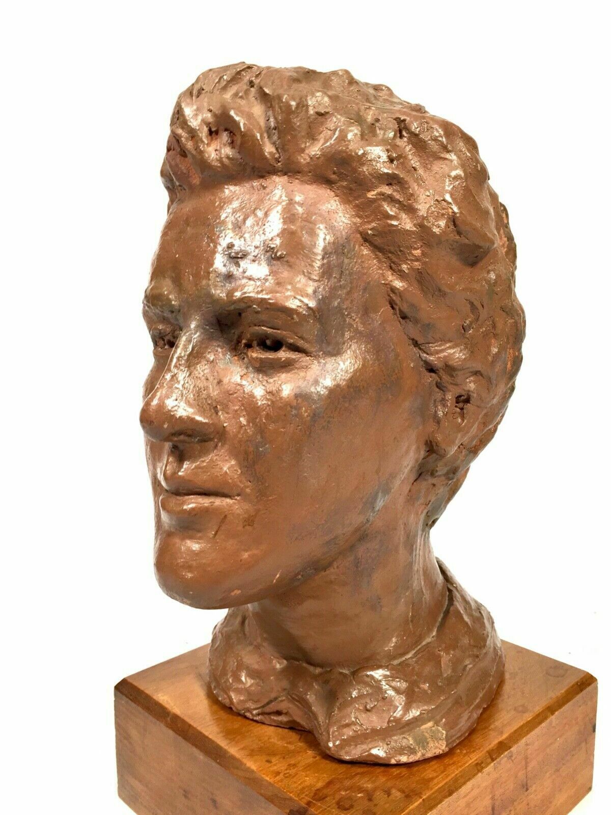 Antique Sculpture 1930s Artists Clay Head On Display Stand With Exhibition Label photo 199.0