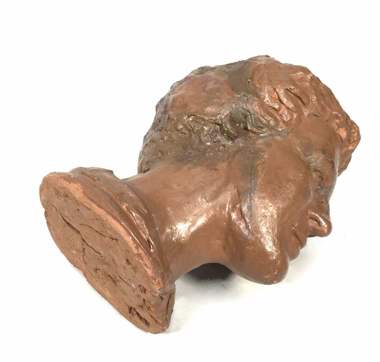 photo for sale Antique Sculpture 1930s Artists Clay Head On Display Stand With Exhibition Label