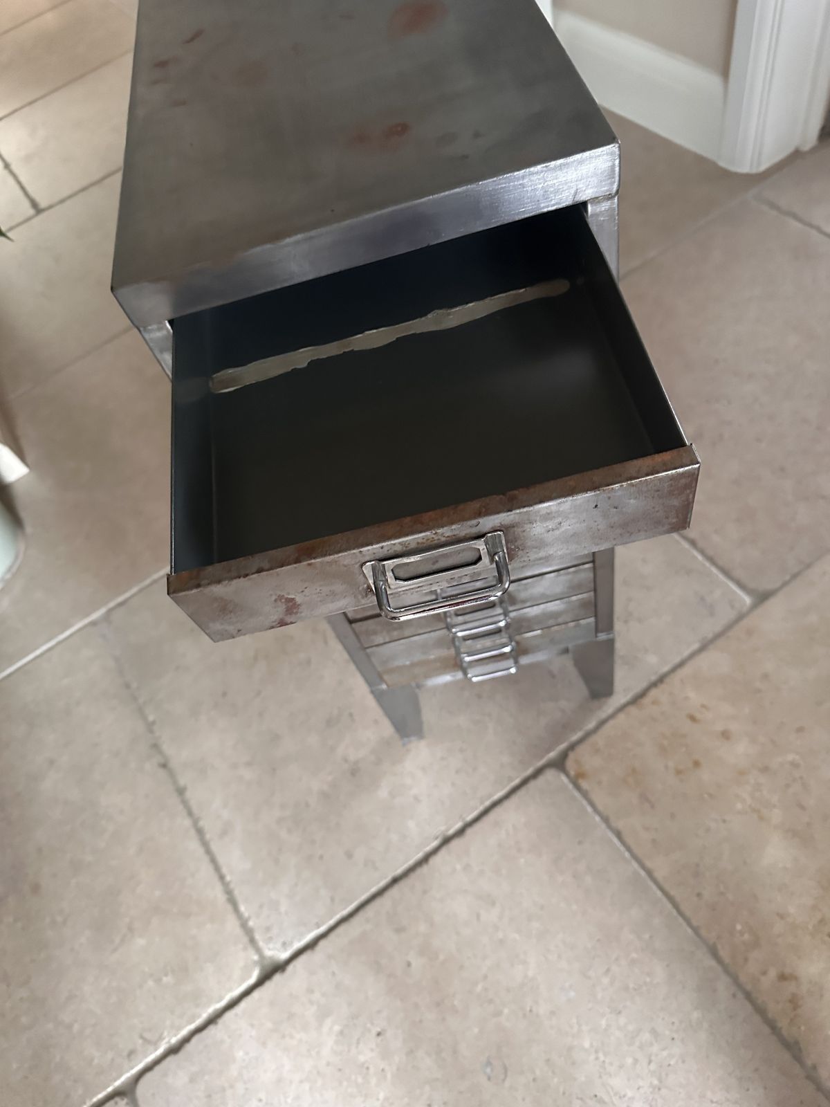 Rare Reclaimed Vintage 1940s Stripped Steel 10 Drawer Filing Cabinet With Chrome Handles photo furniture