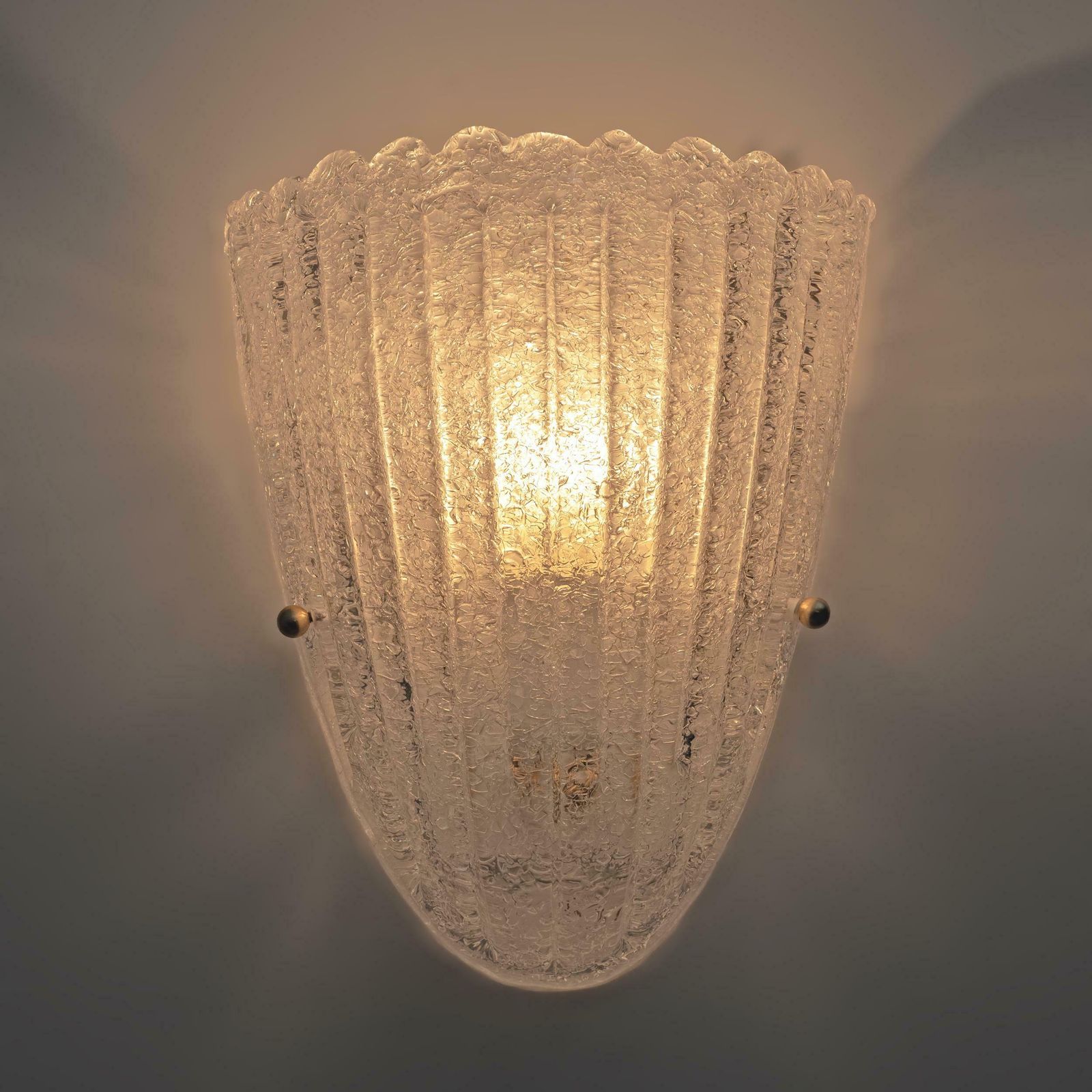 Barovier Style Mid Century Modern Italian Murano Glass Shell Sconces, 60s, Pair. photo vinterior