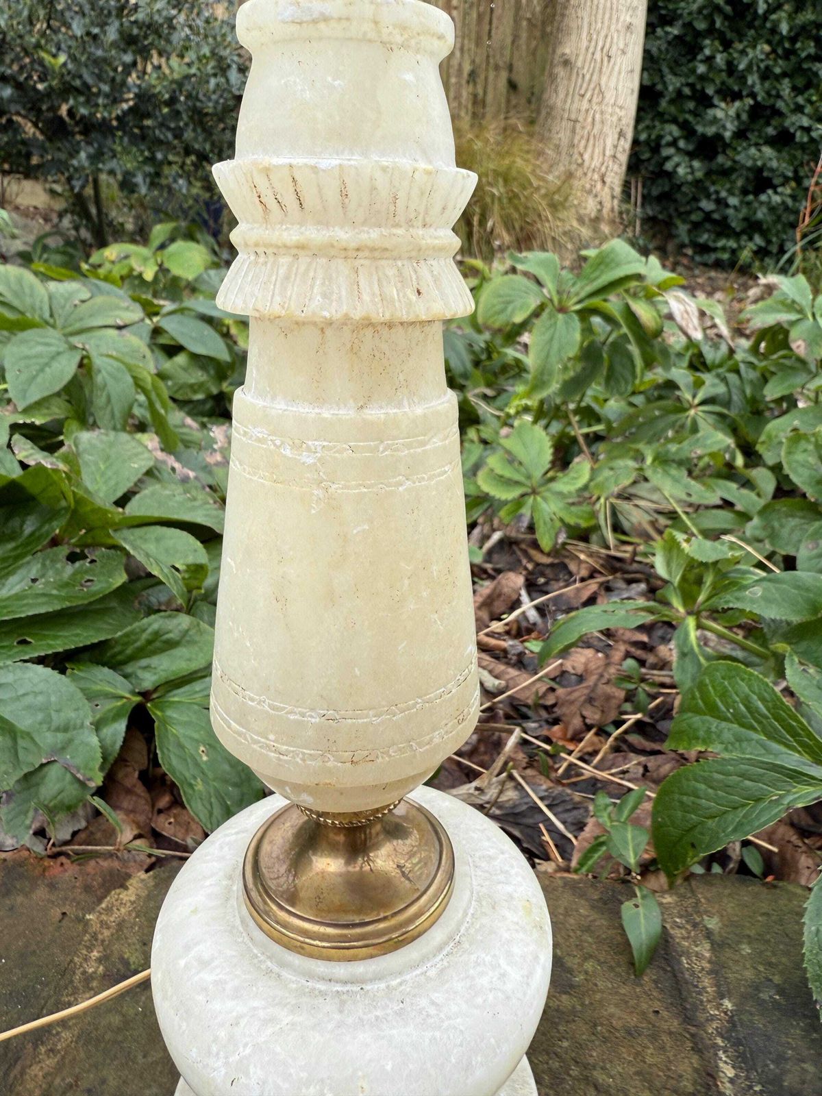 Unusual Retro Alabaster Vintage Table Lamp   White Marble Lamp   37cm Tall photo for sale