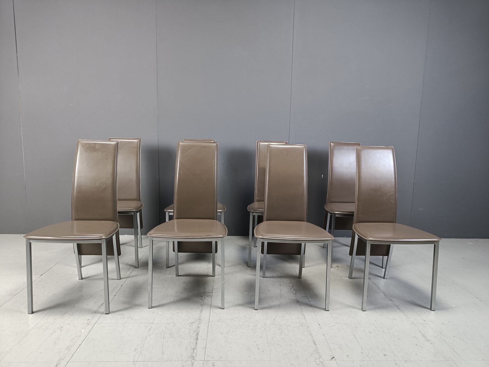 Vintage Belgian Leather Dining Chairs Set Of 8   1980s