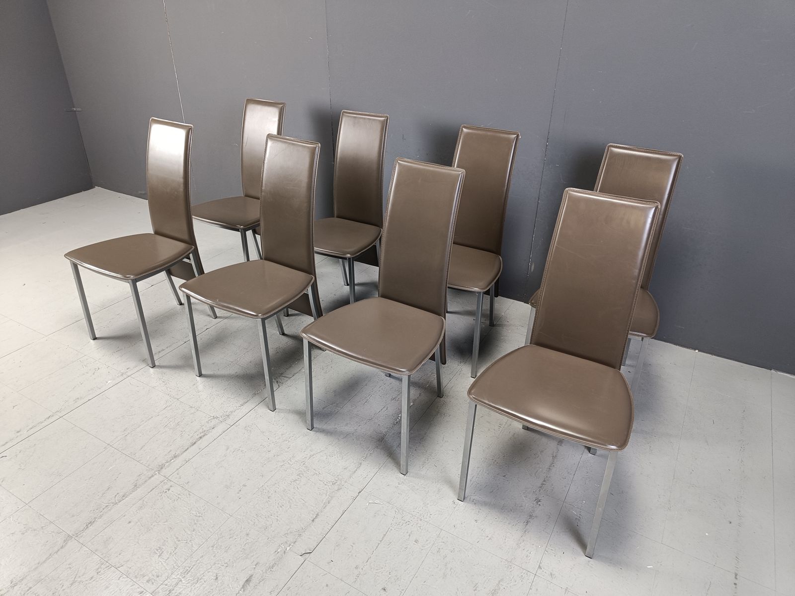 Vintage Belgian Leather Dining Chairs Set Of 8   1980s photo vintage