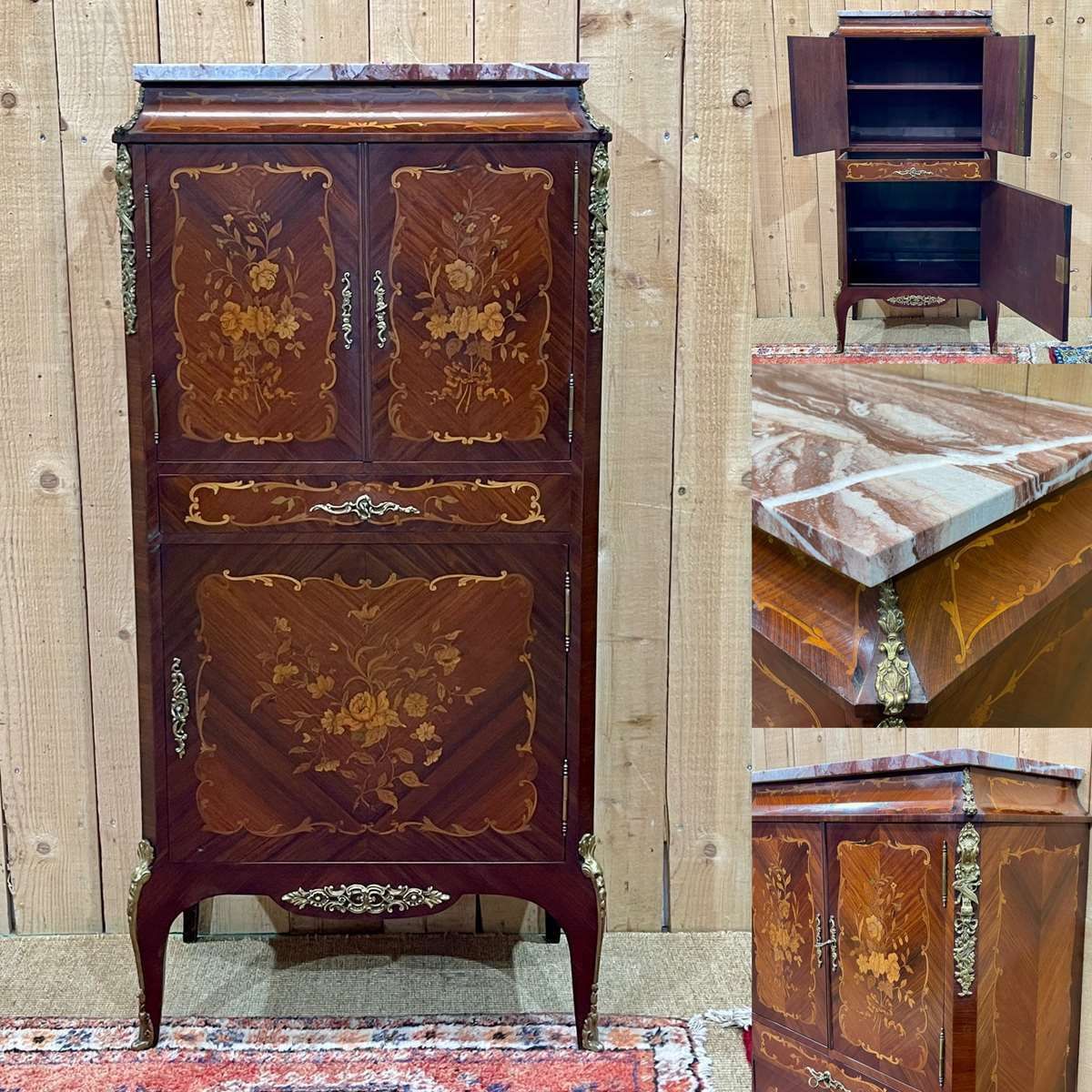 Louis XV Cabinet In Rosewood, Oak And Marble Top