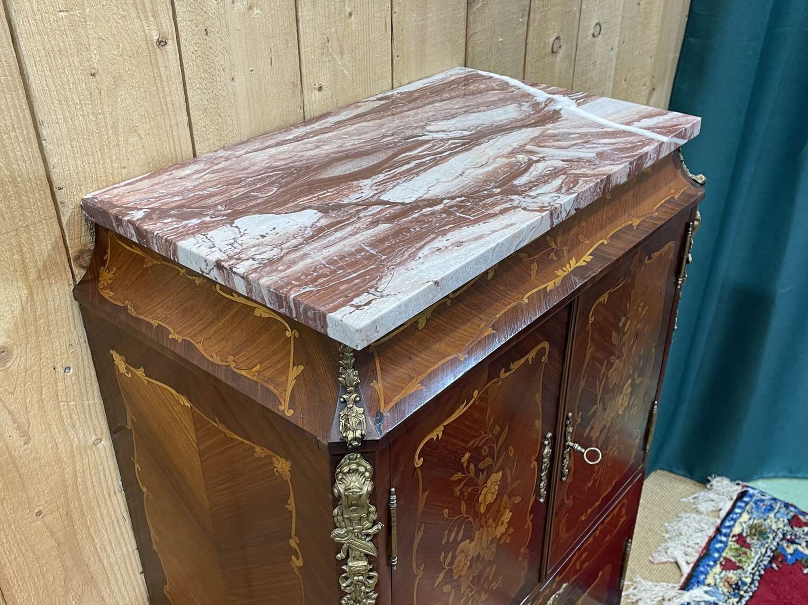 Furniture Louis XV Cabinet In Rosewood, Oak And Marble Top photo