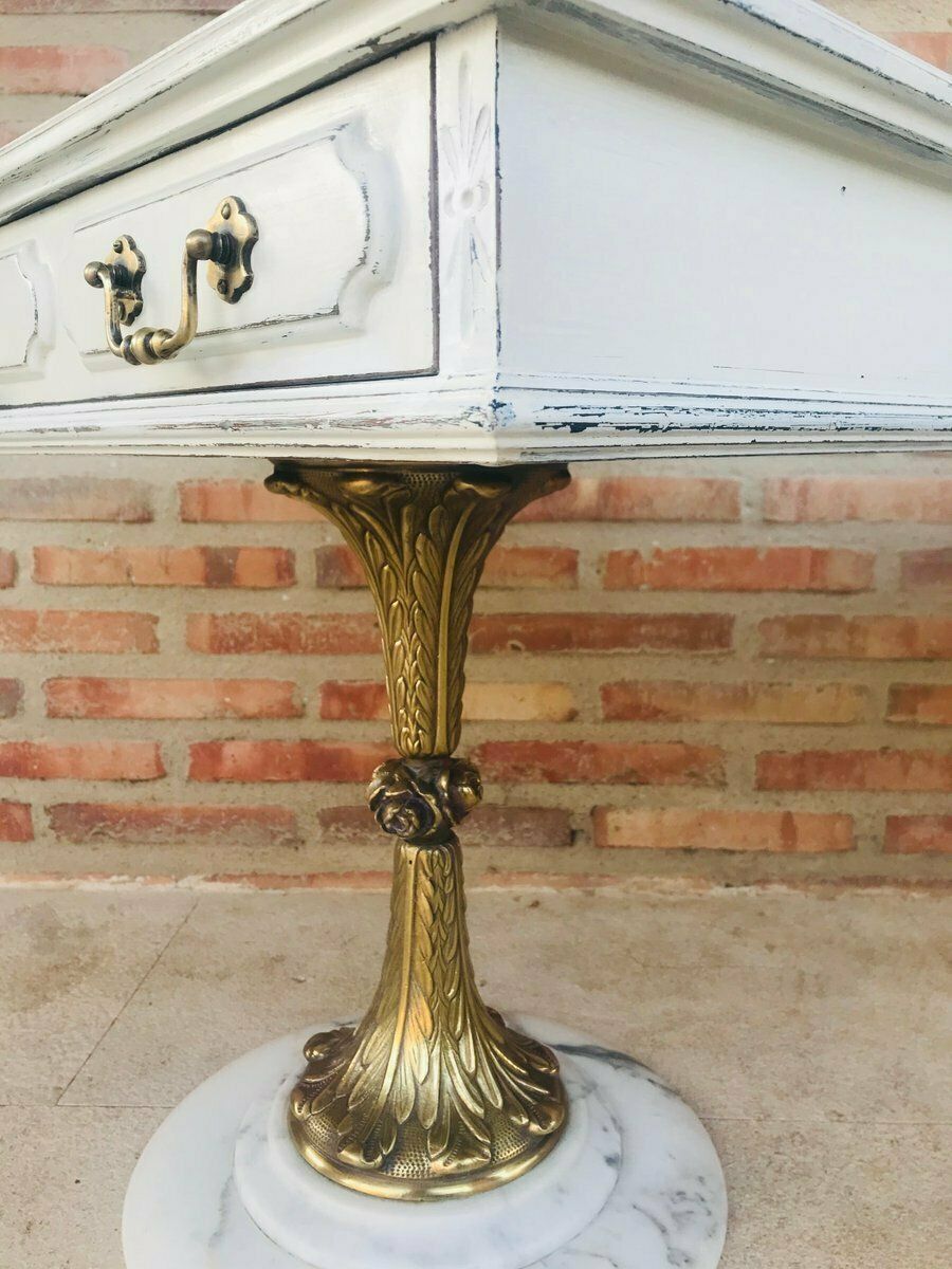Antique Bronze & Marble Nightstands, Set Of 2 photo vintage