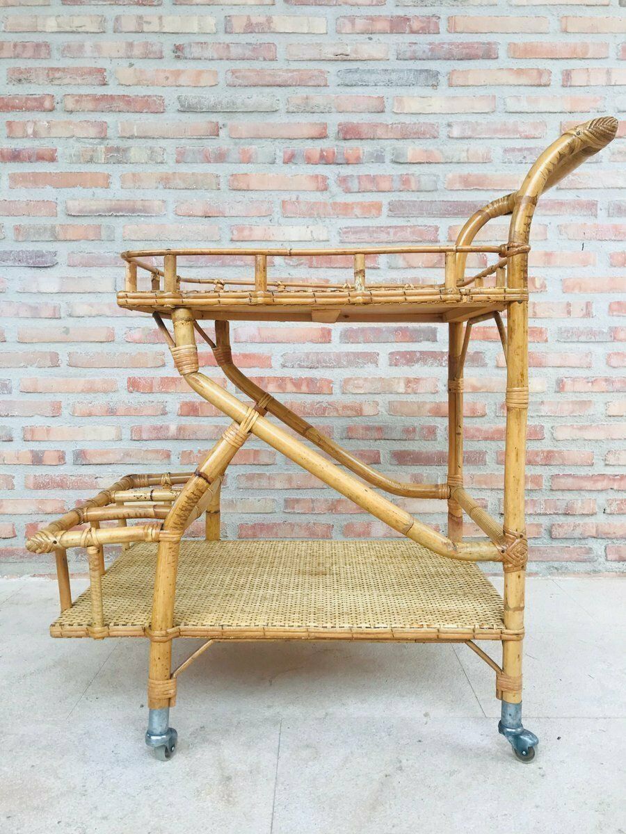 Mid Century Modern Bamboo Garden Tea Cart, 1950s