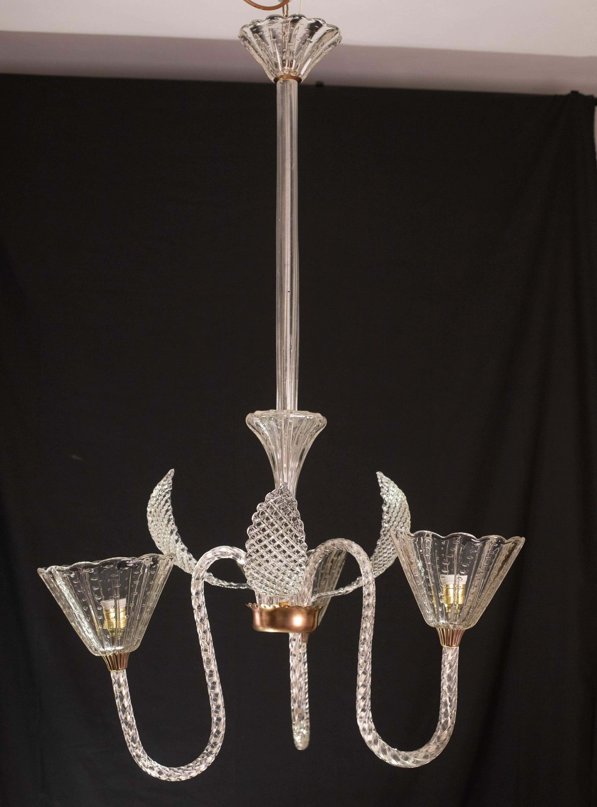 Amazing Ercole Barovier Art Deco Chandelier, "Bullicante" Glass Murano, 1940s photo for sale