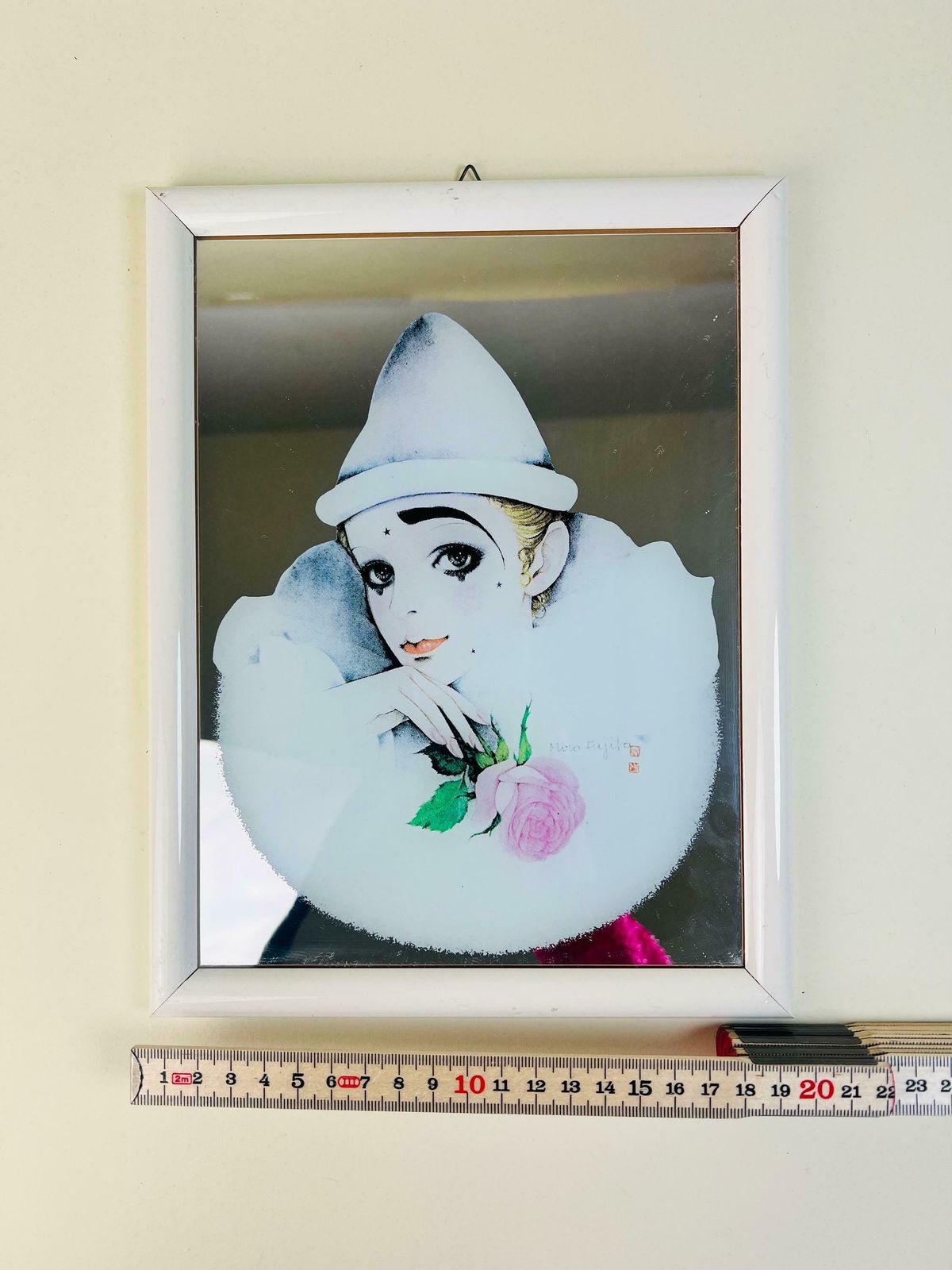 Pierrot Mirror Love Print By Mira Fujita   Pierrot With A Rose   1980s  Rare photo 84.0