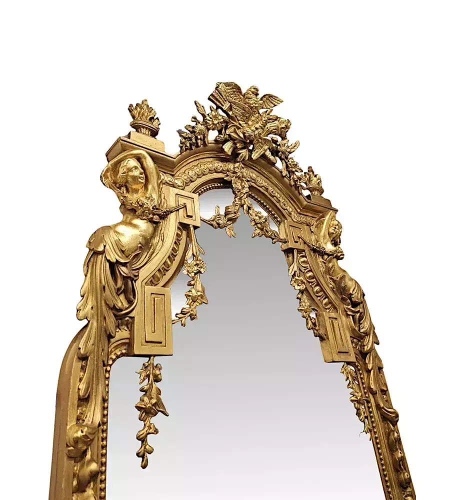 A Very Rare Tall And Narrow 19th Century Giltwood Dressing, Pier Or Hall Mirror photo for sale