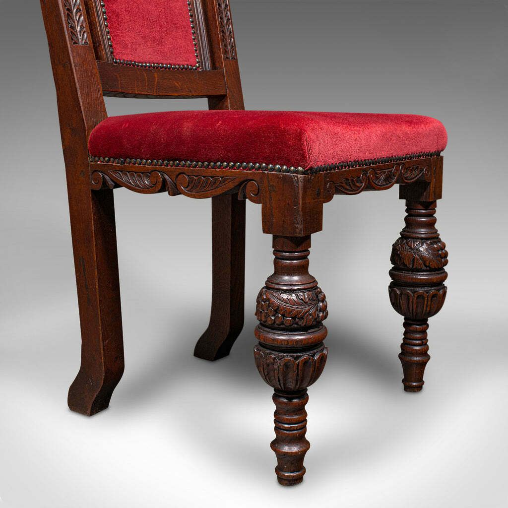 Furniture Set Of 4 Antique Dining Chairs, Scottish, Oak, Gothic Revival, Victorian, C.1880 photo
