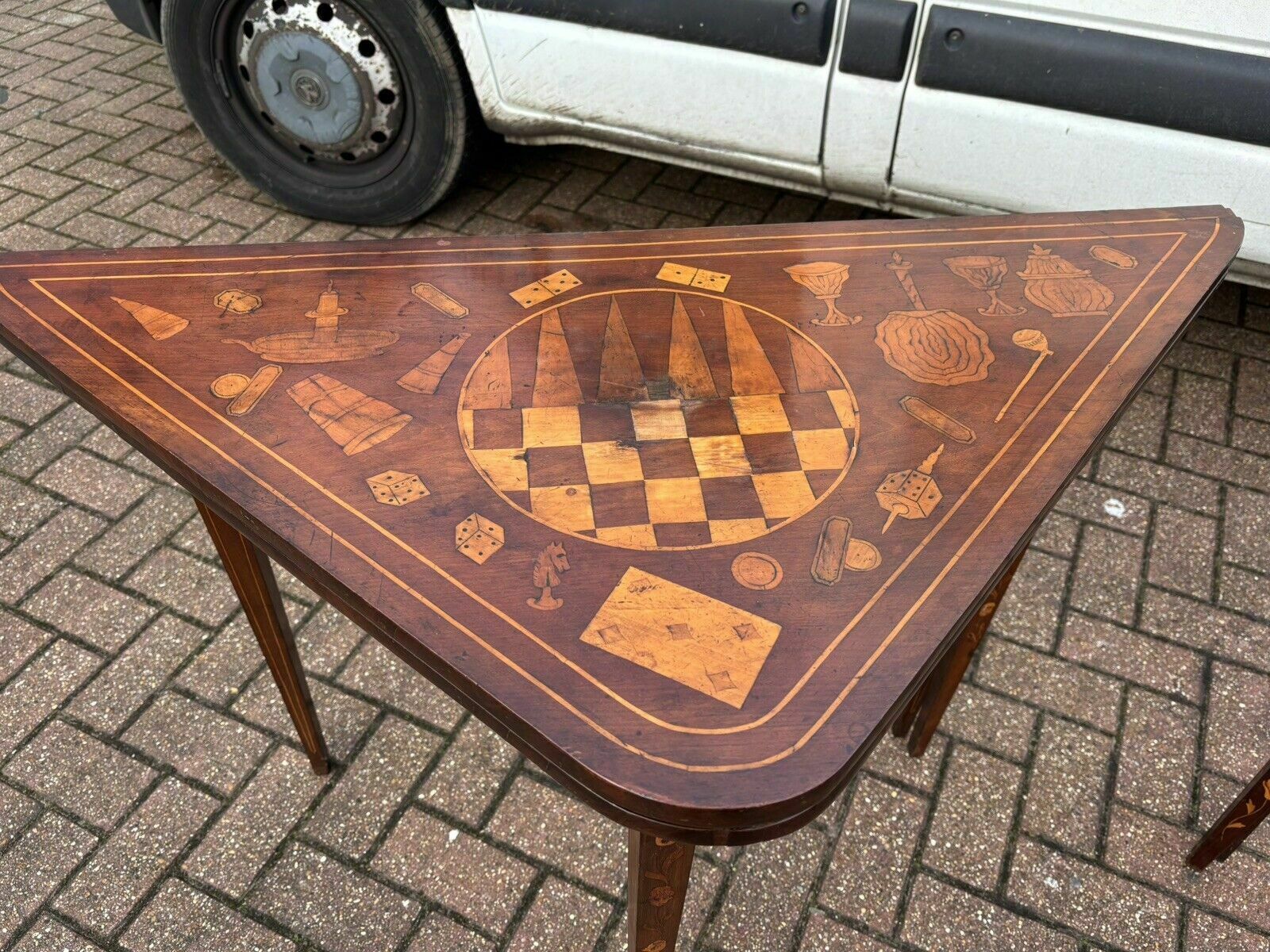 Pair 18thc Dutch Marquetry Games Tables, With Fold Over Lid & Card Playing Area photo furniture