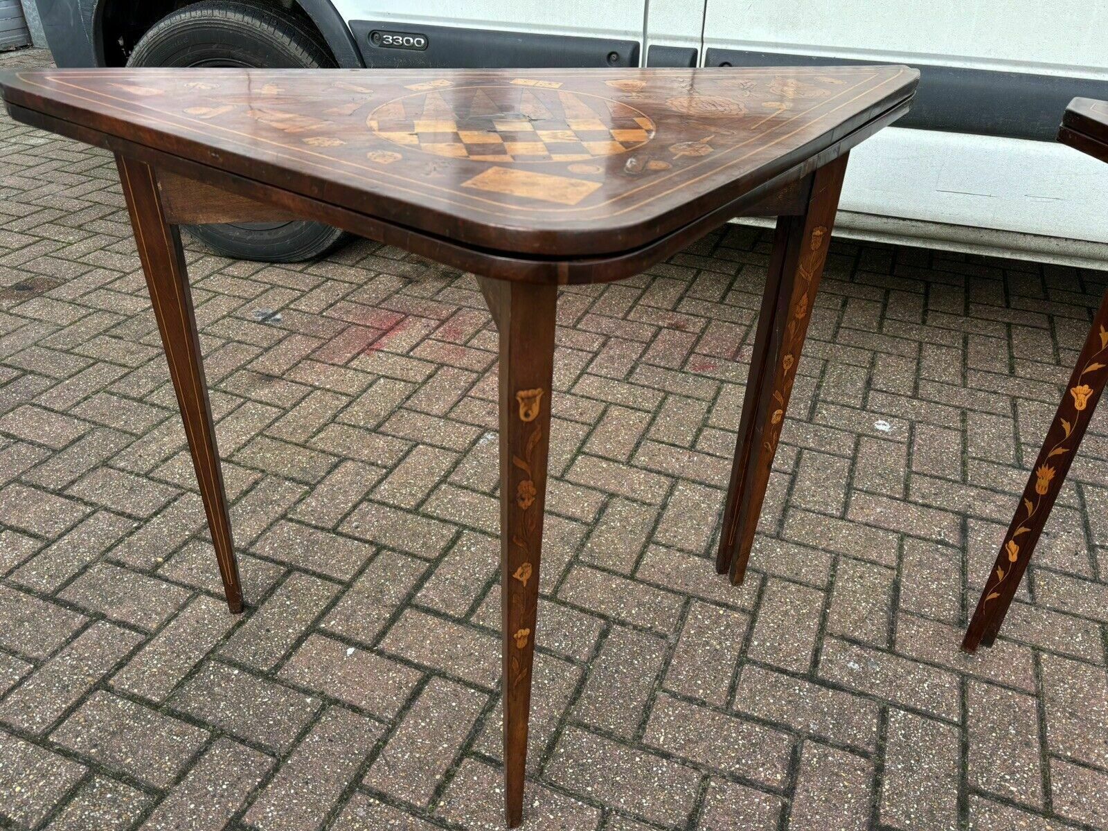 Pair 18thc Dutch Marquetry Games Tables, With Fold Over Lid & Card Playing Area photo 2036.0