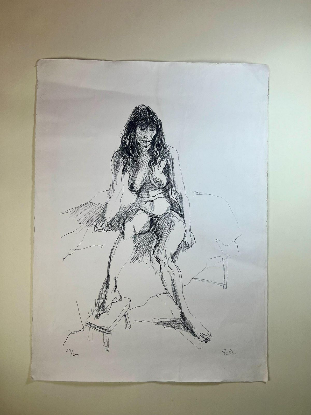 Vintage Nude Lady Sketch Print, Limited Edition, Signed, Unframed Art For Collectors And Interior Designers